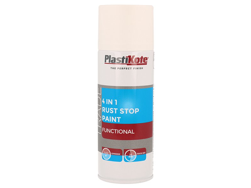 PlastiKote Trade 4-in-1 Rust Stop Spray Paint White 400ml Main Image