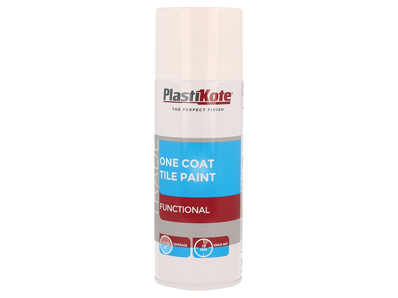 PlastiKote Trade One Coat Spray Tile Paint Gloss White 400ml Main Image