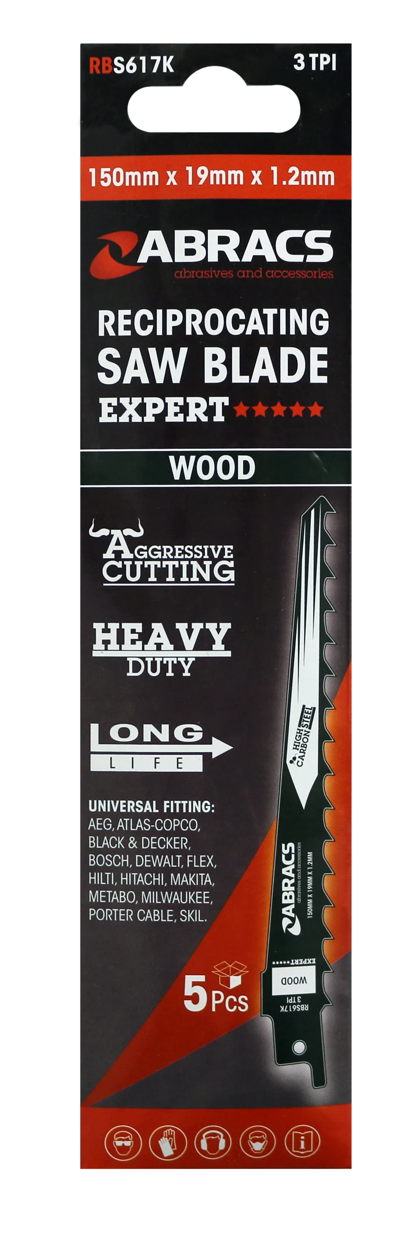 RECIP SAW BLADE 150x19x1.2mm - WOOD (5) - United Fixings