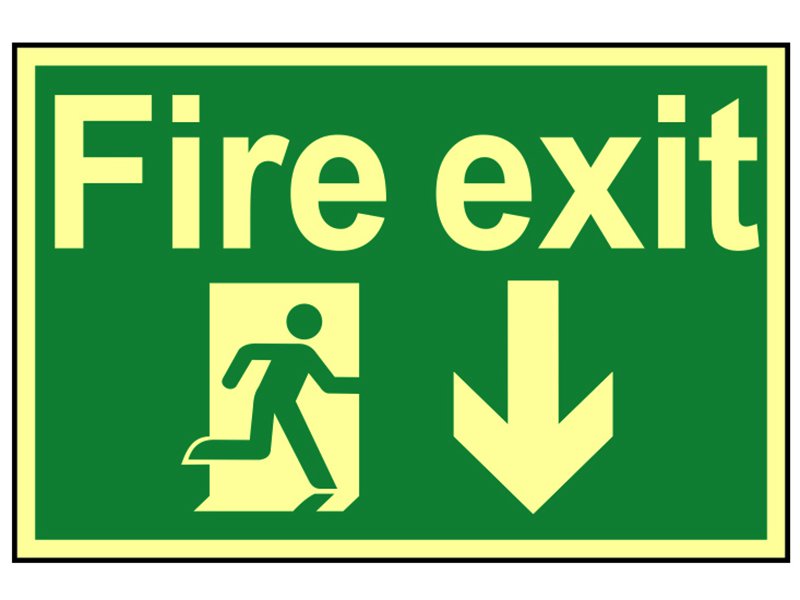 Scan Fire Exit Running Man Arrow Down - Photoluminescent 300 x 200mm Main Image