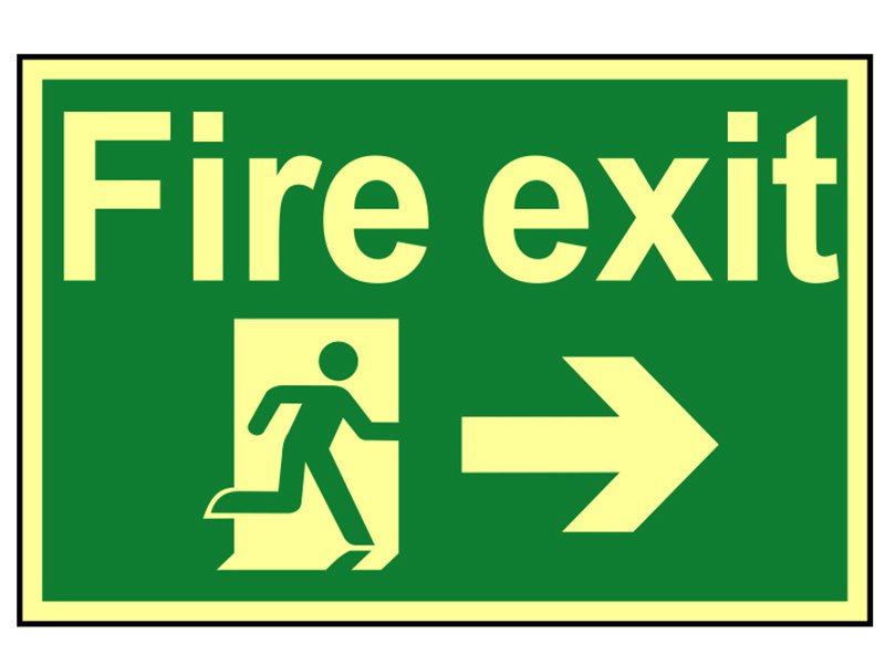 Scan Fire Exit Running Man Arrow Right - Photoluminescent 300 x 200mm Main Image