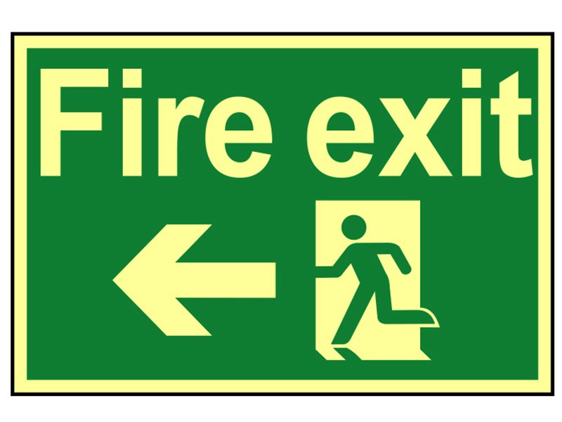 Scan Fire Exit Running Man Arrow Left - Photoluminescent 300 x 200mm Main Image