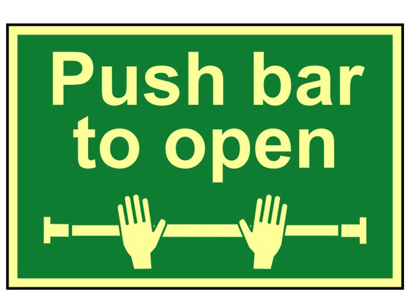 Scan Push Bar To Open - Photoluminescent 300 x 200mm Main Image
