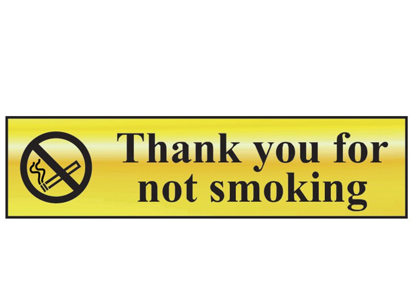 Scan Thank You For Not Smoking - Polished Brass Effect 200 x 50mm Main Image