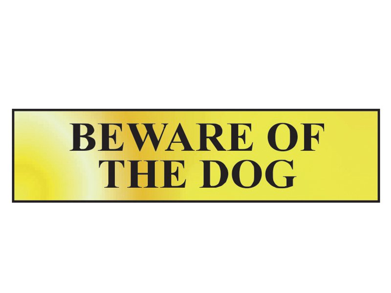 Scan Beware Of The Dog - Polished Brass Effect 200 x 50mm Main Image