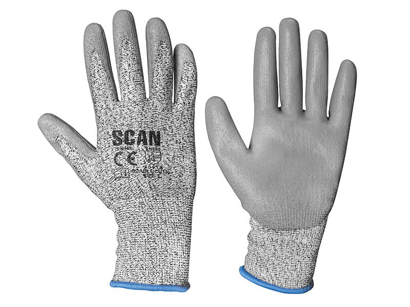 Scan Grey PU Coated Cut 3 Gloves - Size 9 Large Main Image