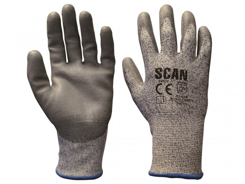 Scan Grey PU Coated Cut 5 Gloves Size 8 Medium Main Image