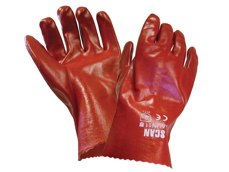 Scan Guanti In PVC 27 Cm, Rivestiti, Con Fodera In Cotone, Resistenti A Oli E Prodotti Chimici, EN388