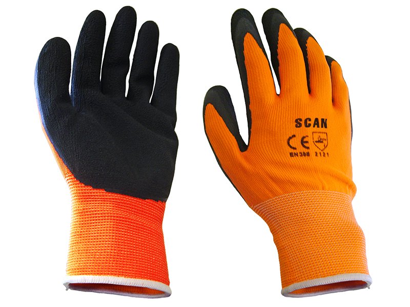 Scan Hi-Vis Orange Foam Latex Coated Gloves Size 8 Medium Main Image