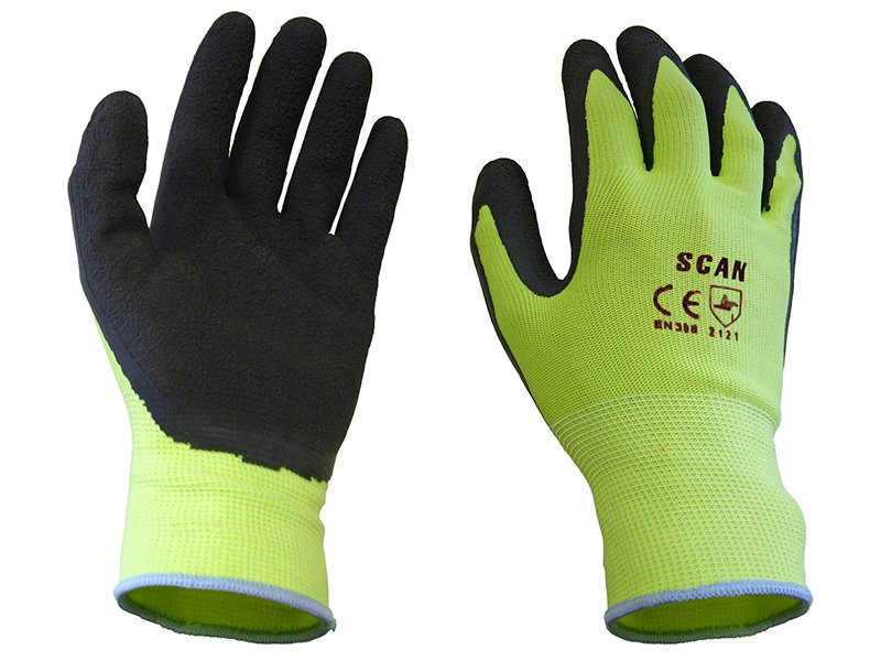 Scan Hi-Vis Yellow Foam Latex Coated Gloves Size 8 Medium Main Image