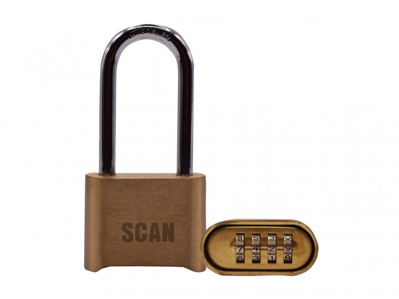 Scan Brass Combination Padlock 50mm Long Shackle Main Image