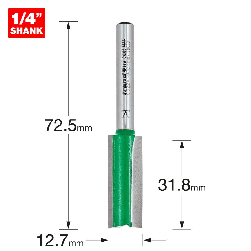 TREND C022X1/4TC TWO FLUTE 12.7MM DIA X 31.8MM CUT   Main Image