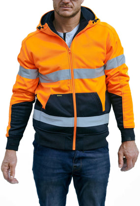Taped Hi-Vis Zip Fleece Hoodie With Sherpa Lining Orange/Navy (TT05) L