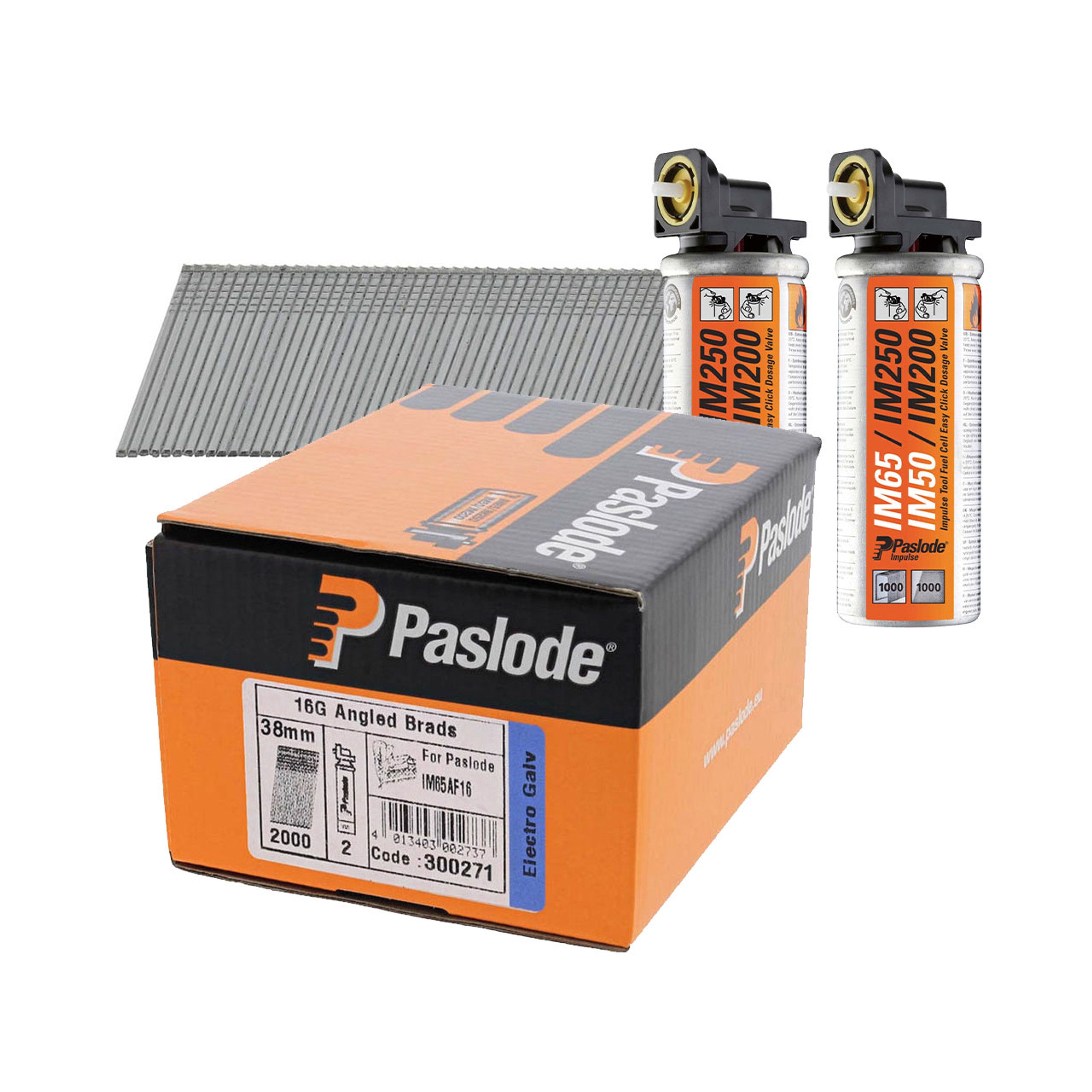 Paslode 16 x 38mm Angled Brad Nails + 2 Fuel Cell (2000) for IM65A