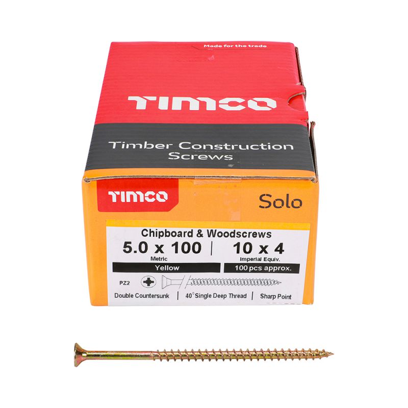 Solo Woodscrew PZ2 CSK - ZYP 5 x 100 (100 PCS) Main Image [src:50100soloc_w3.jpg@20250225083954]