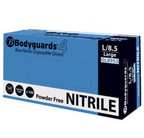 Bodyguards - Disposable Nitrile Gloves. Powder Free - Light Blue - Small (Box 100)