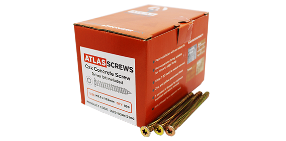 62 x 7.5mm Atlas Concrete Screws (Box 100)