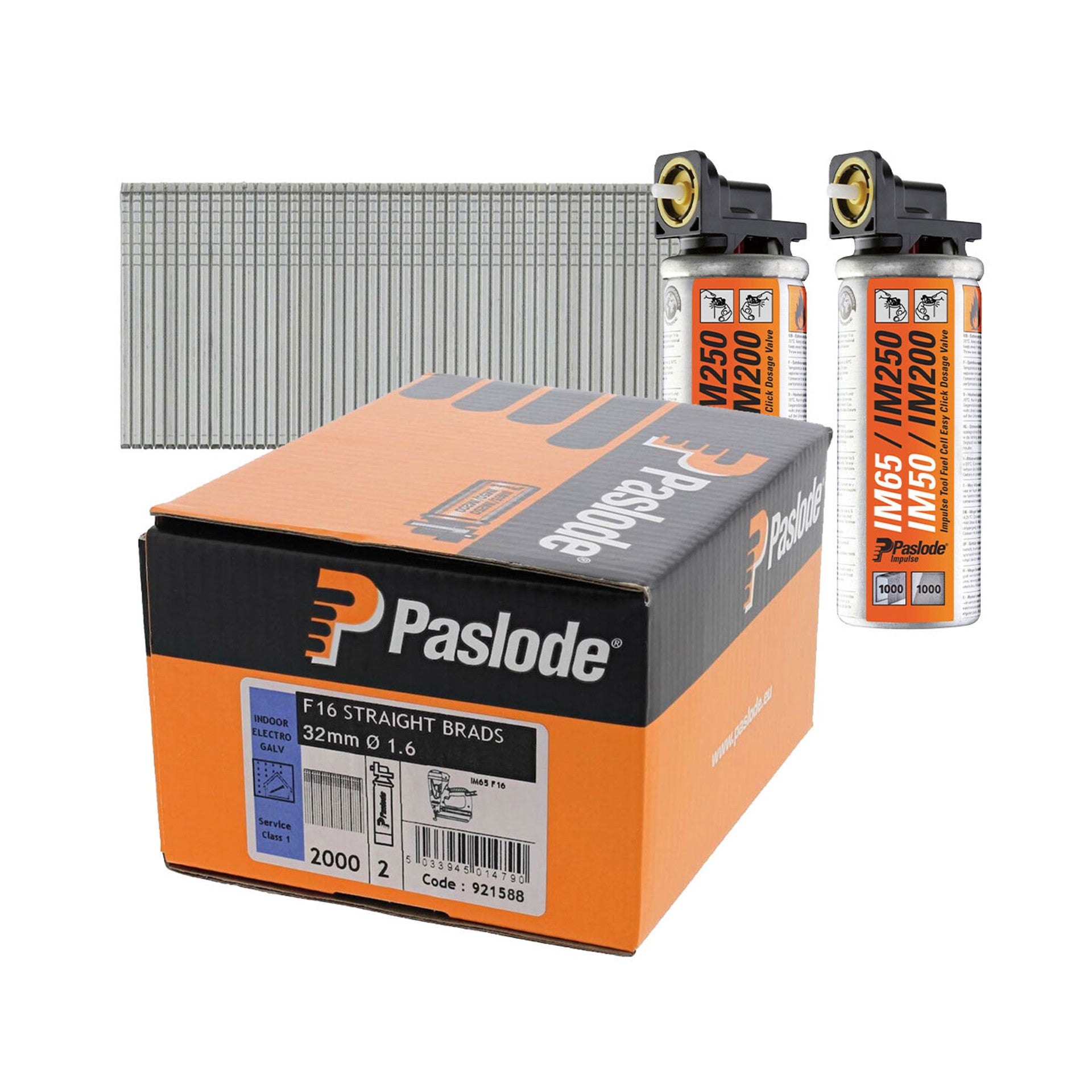 Paslode 16G x 32mm for IM65 Galvanised Straight Brads 2,000 2 x Fuel Cells - 921588