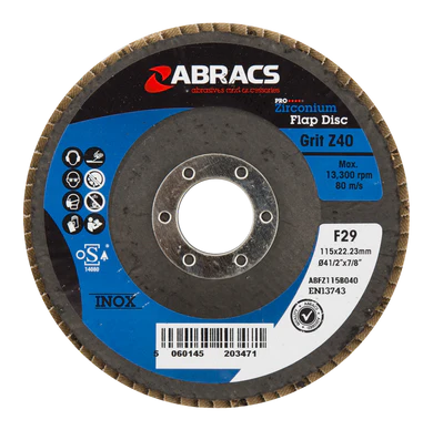 Abracs 115mm x 40 Grit Zirconium Flap Disc - For Metal Stainless Steel (1 Disc)