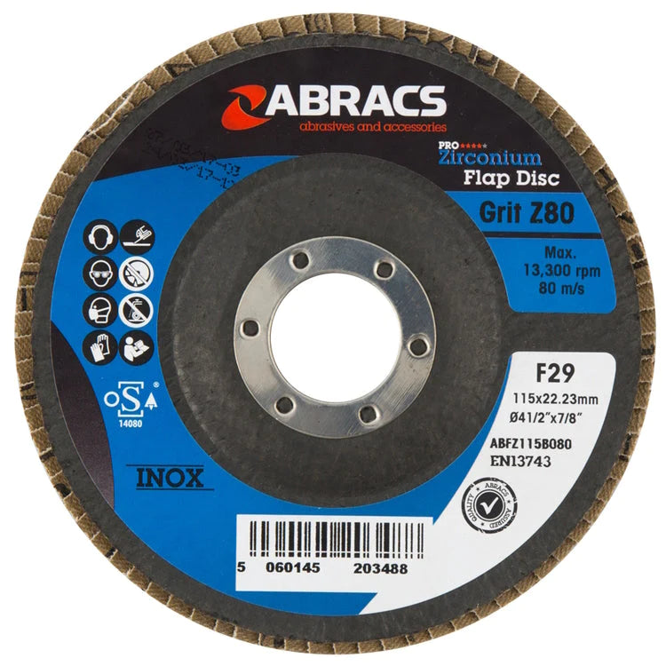 Abracs 115mm x 120 Grit Zirconium Flap Pack - For Metal Stainless Steel - 1 DISC