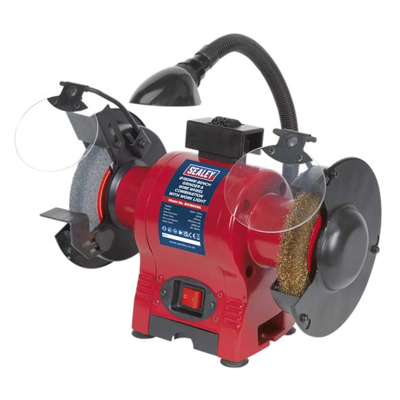 Sealey Bench Grinder 150mm & Wire Wheel Combination with Work Light 250W/230V