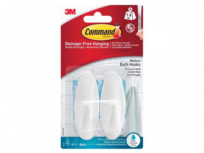 Command Medium Bathroom Hooks (Pack 2) Main Image