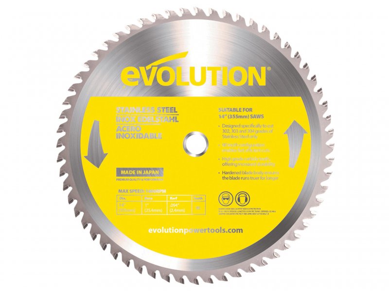 Evolution Stainless Steel Cutting Chop Saw Blade 355 x 25.4mm x 90T Main Image