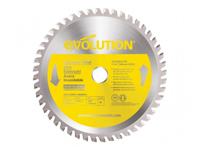 Evolution Stainless Steel Cutting Circular Saw Blade 185 x 20mm x 48T Main Image