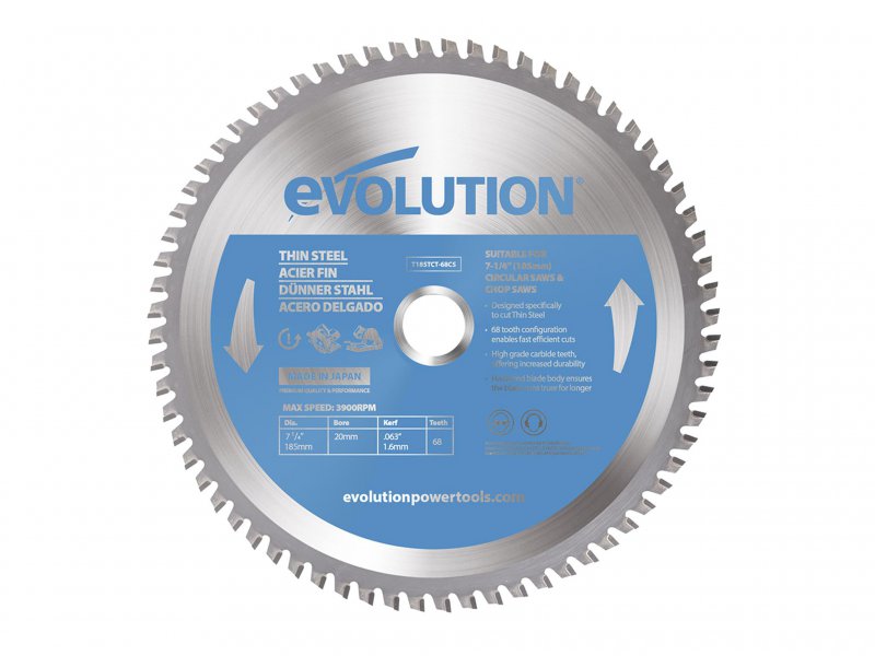 Evolution Thin Steel Cutting Circular Saw Blade 185 x 20mm x 68T Main Image