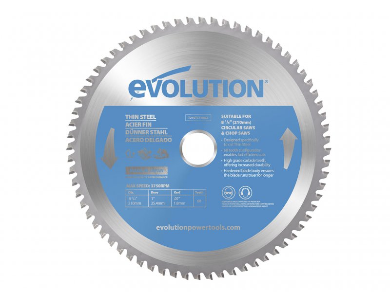 Evolution Thin Steel Cutting Circular Saw Blade 210 x 25.4 x 68T Main Image