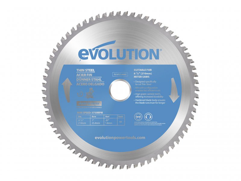 Evolution Thin Steel Cutting Mitre Saw Blade 210 x 25.4mm x 68T Main Image