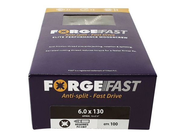 ForgeFast Elite Fast-Start Woodscrews - Box 6.0 x 130mm (100)