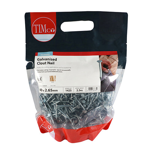 GALVANISED CLOUT NAILS - BAG OF CLOUT NAILS - 40 X 2.65 NAILS