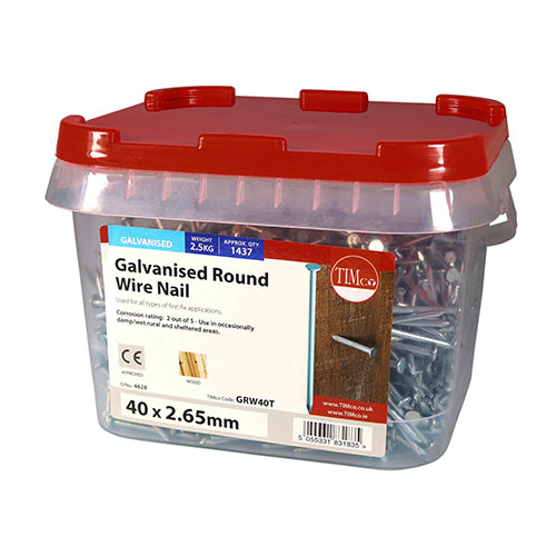 BOX OF GALVANISED ROUND WIRE NAILS SIZE 40 X 2.65MM IN TIMCO BOX SOLD BY UNITED FIXINGS - GRW40T
