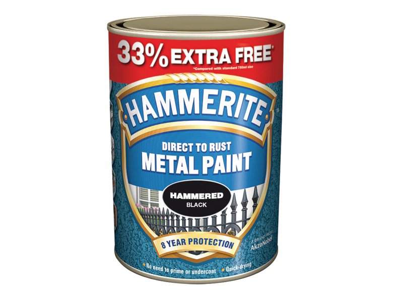 Hammerite Direct to Rust Hammered Finish Metal Paint Black 750ml + 33% Main Image