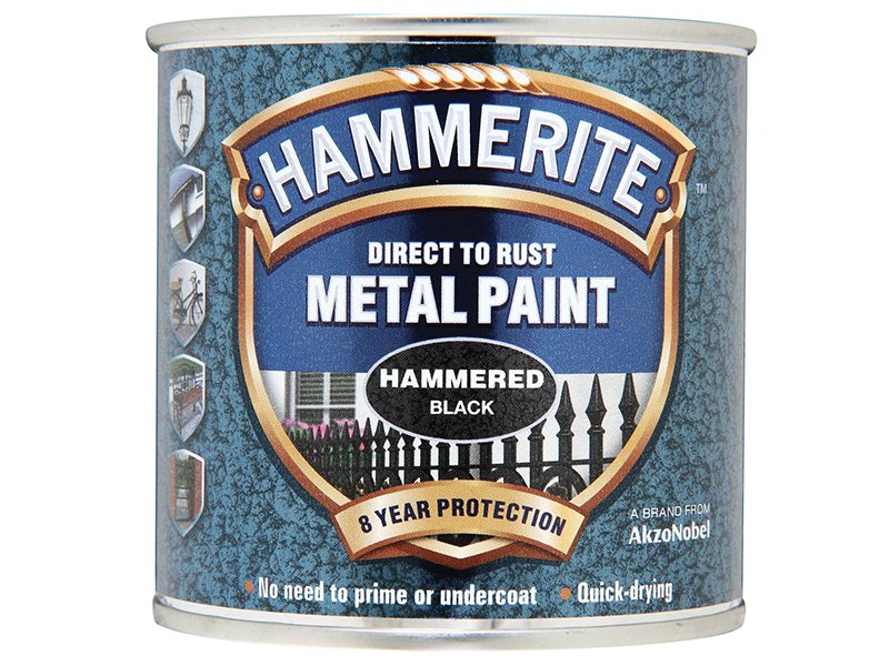 Hammerite Direct to Rust Hammered Finish Metal Paint Black 250ml Main Image
