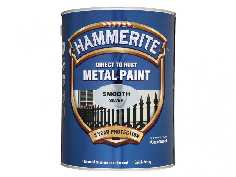 Hammerite Direct to Rust Smooth Finish Metal Paint Silver 5 Litre Main Image