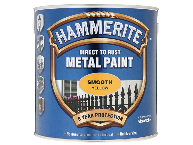 Hammerite Direct to Rust Smooth Finish Metal Paint Yellow 2.5 Litre Main Image