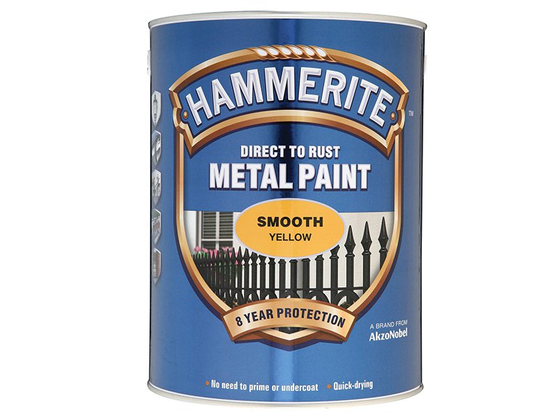 Hammerite Direct to Rust Smooth Finish Metal Paint Yellow 5 Litre Main Image