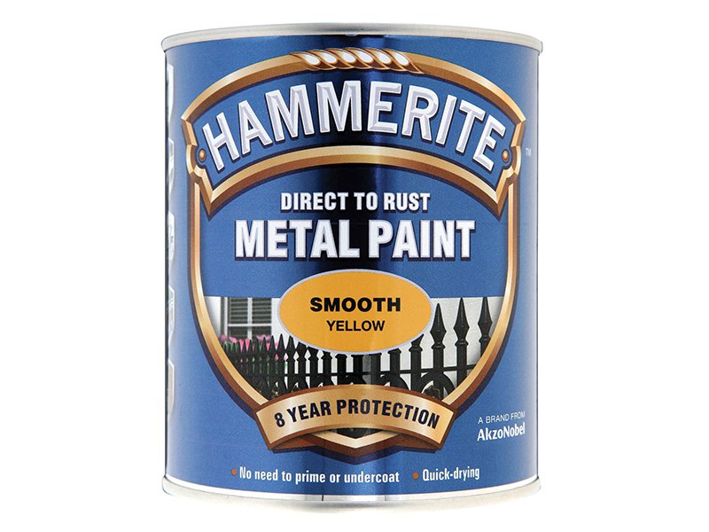 Hammerite Direct to Rust Smooth Finish Metal Paint Yellow 750ml Main Image