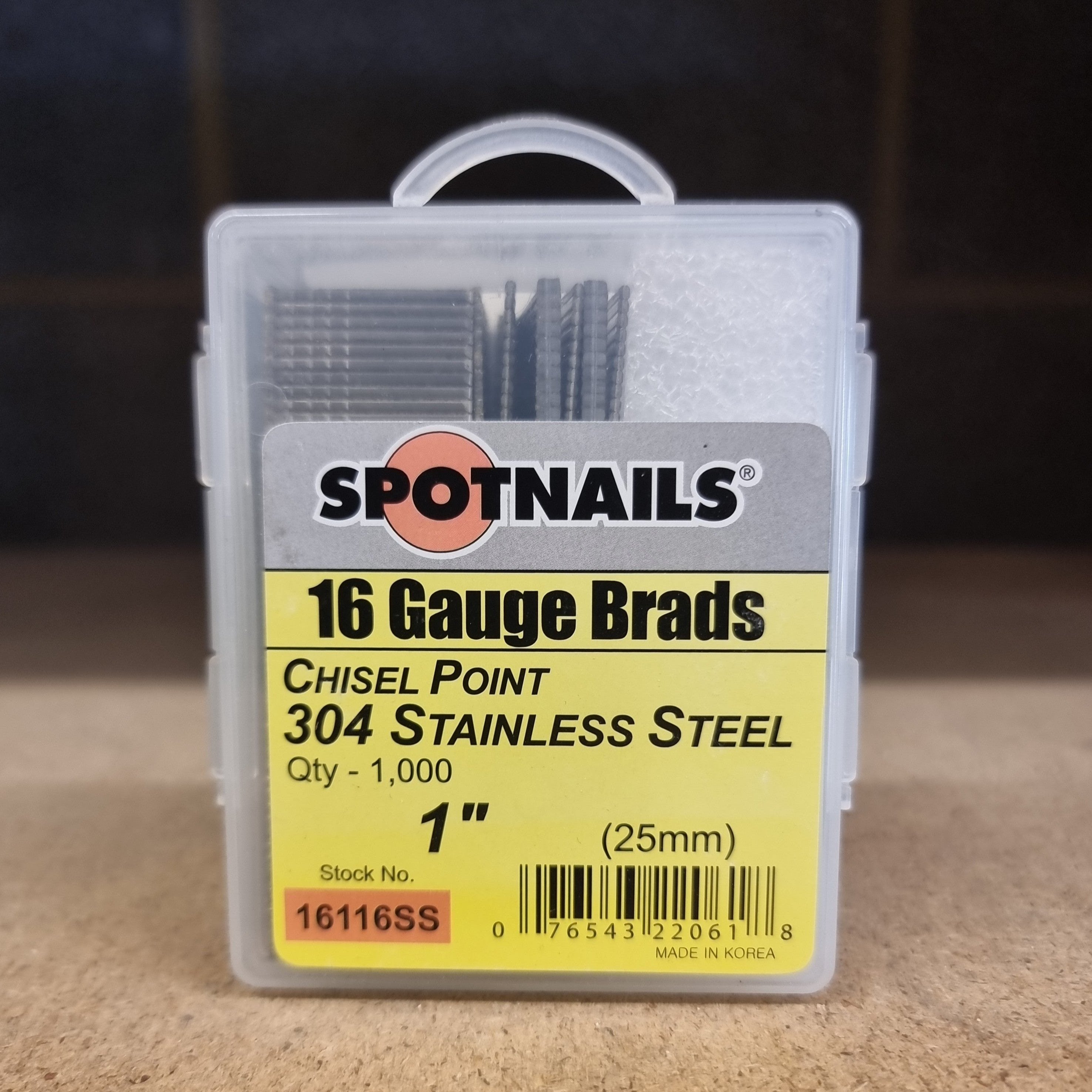 Spotnails - 16 Gauge -25mm - Brad Nails 304 - Stainless Steel (1000)