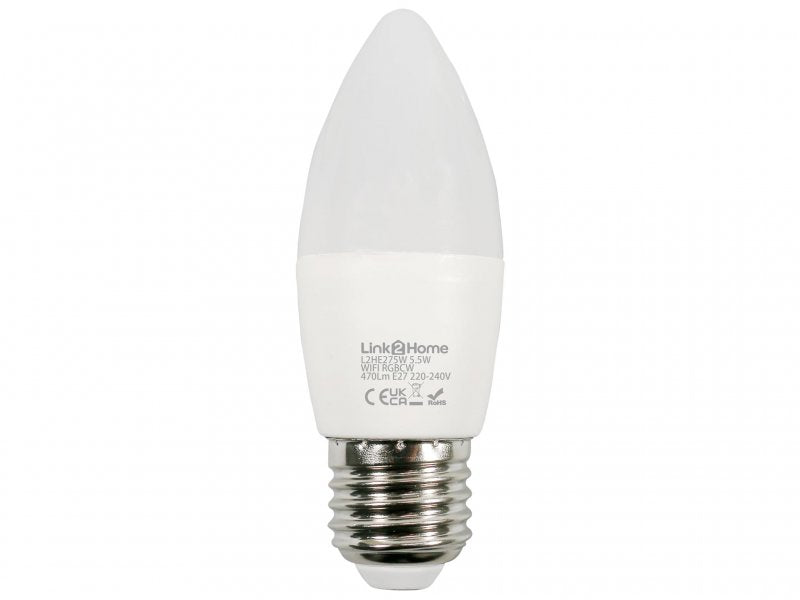 Link2Home Wi-Fi LED ES (E27) Opal Candle Dimmable Bulb, White + RGB 470 lm 5.5W Main Image