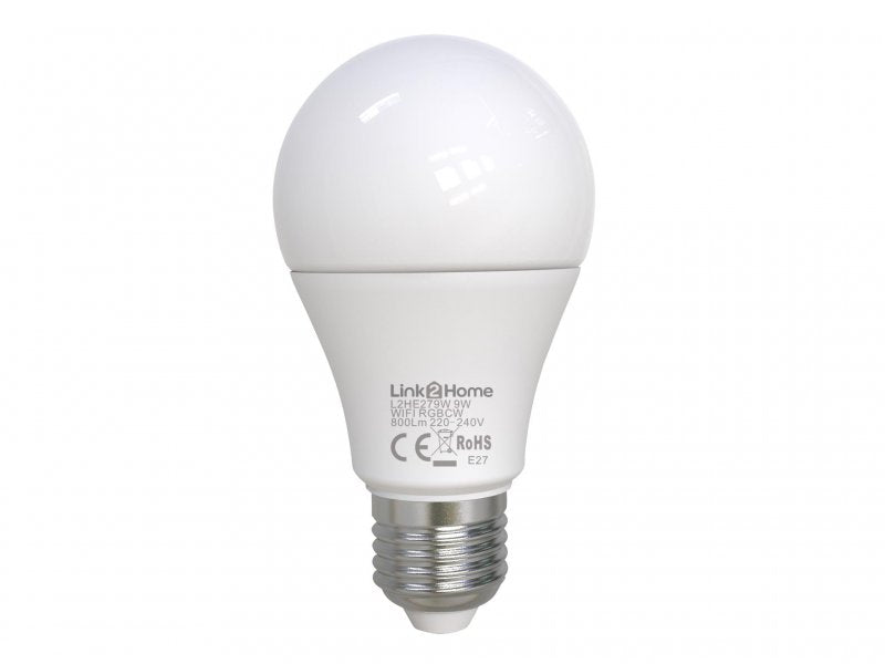 Link2Home Wi-Fi LED ES (E27) Opal GLS Dimmable Bulb, White + RGB 800 lm 9W Main Image