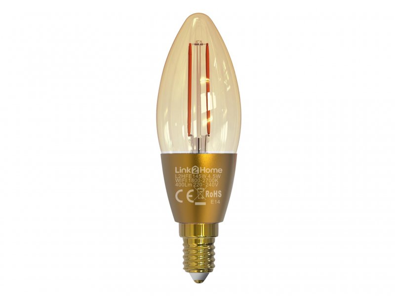 Link2Home Wi-Fi LED SES (E14) Candle Filament Dimmable Bulb, White 400 lm 4.5W Main Image