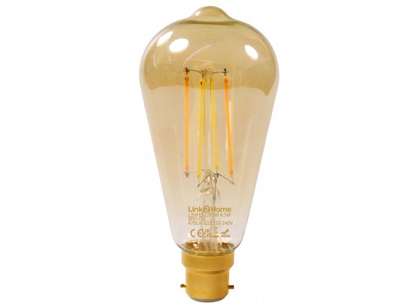 Link2Home Wi-Fi LED BC (B22) Pear Filament Dimmable Bulb, White 470 lm 4.5W Main Image