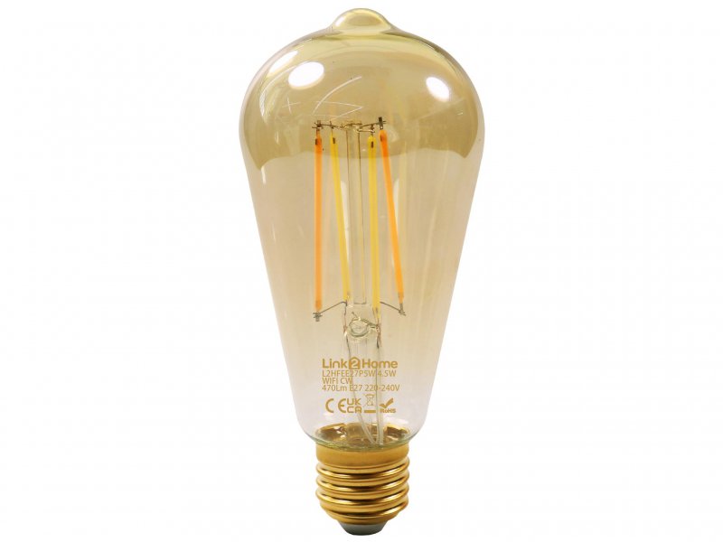 Link2Home Wi-Fi LED ES (E27) Pear Filament Dimmable Bulb, White 470 lm 4.5W Main Image