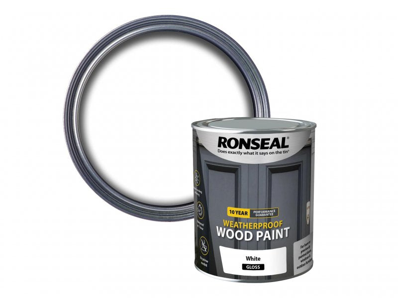 Ronseal 10 Year Weatherproof 2-in-1 Wood Paint White Gloss 750ml Main Image
