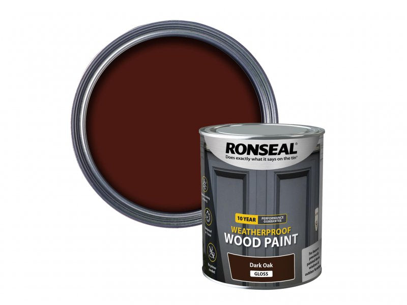 Ronseal 10 Year Weatherproof 2-in-1 Wood Paint Dark Oak Gloss 750ml Main Image
