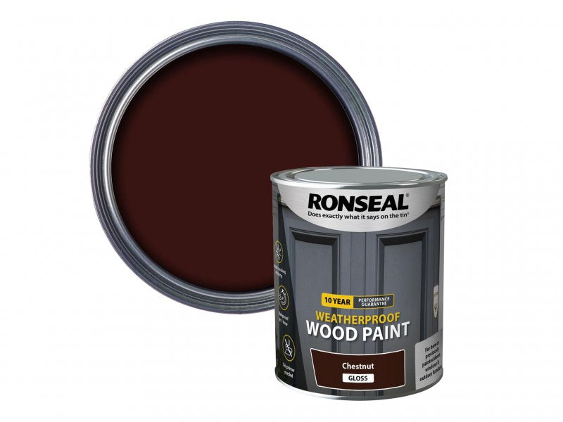 Ronseal 10 Year Weatherproof 2-in-1 Wood Paint Chestnut Gloss 750ml Main Image