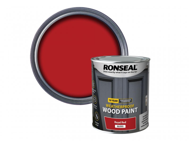 Ronseal 10 Year Weatherproof 2-in-1 Wood Paint Royal Red Gloss 750ml Main Image